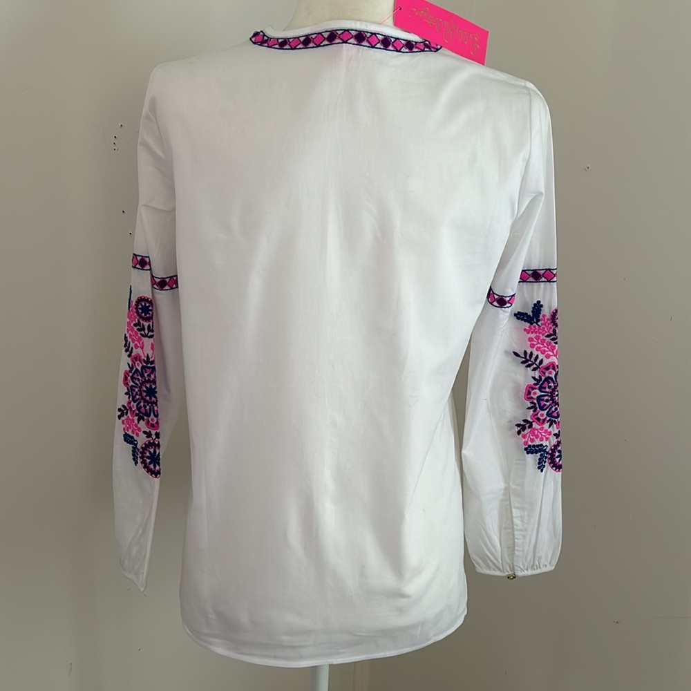 Lilly Pulitzer White/Pink/Blue Peasant blouse sz XXS-S - Picture 4 of 9